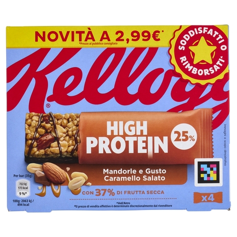 Kellogg's High Protein 25% Mandorle e Gusto Caramello Salato 4 x 35 g