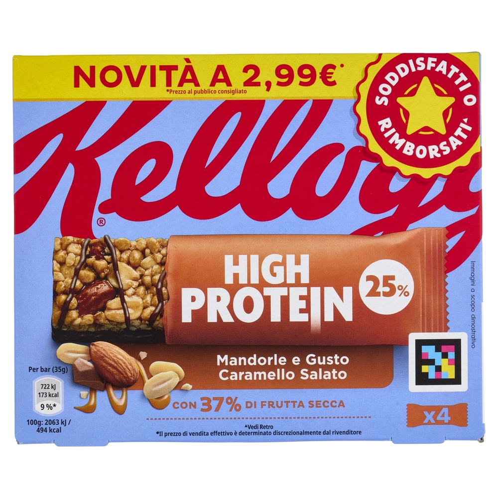 Kellogg's High Protein 25% Mandorle e Gusto Caramello Salato 4 x 35 g