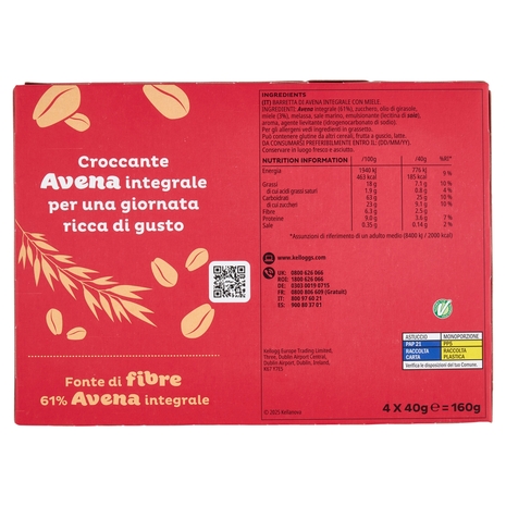 Kellogg's Oaties Miele e Avena 4 x 40 g