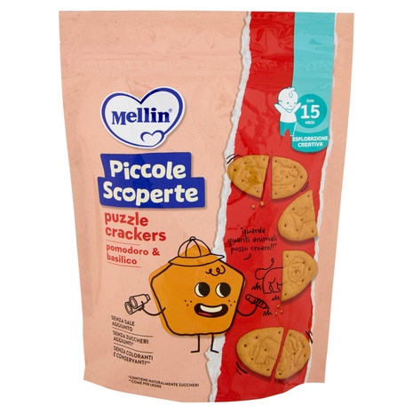 MELLIN Puzzle Crackers, Pomodoro e Basilico, Senza Sale e Zuccheri, adatto dai 15 mesi, 105g