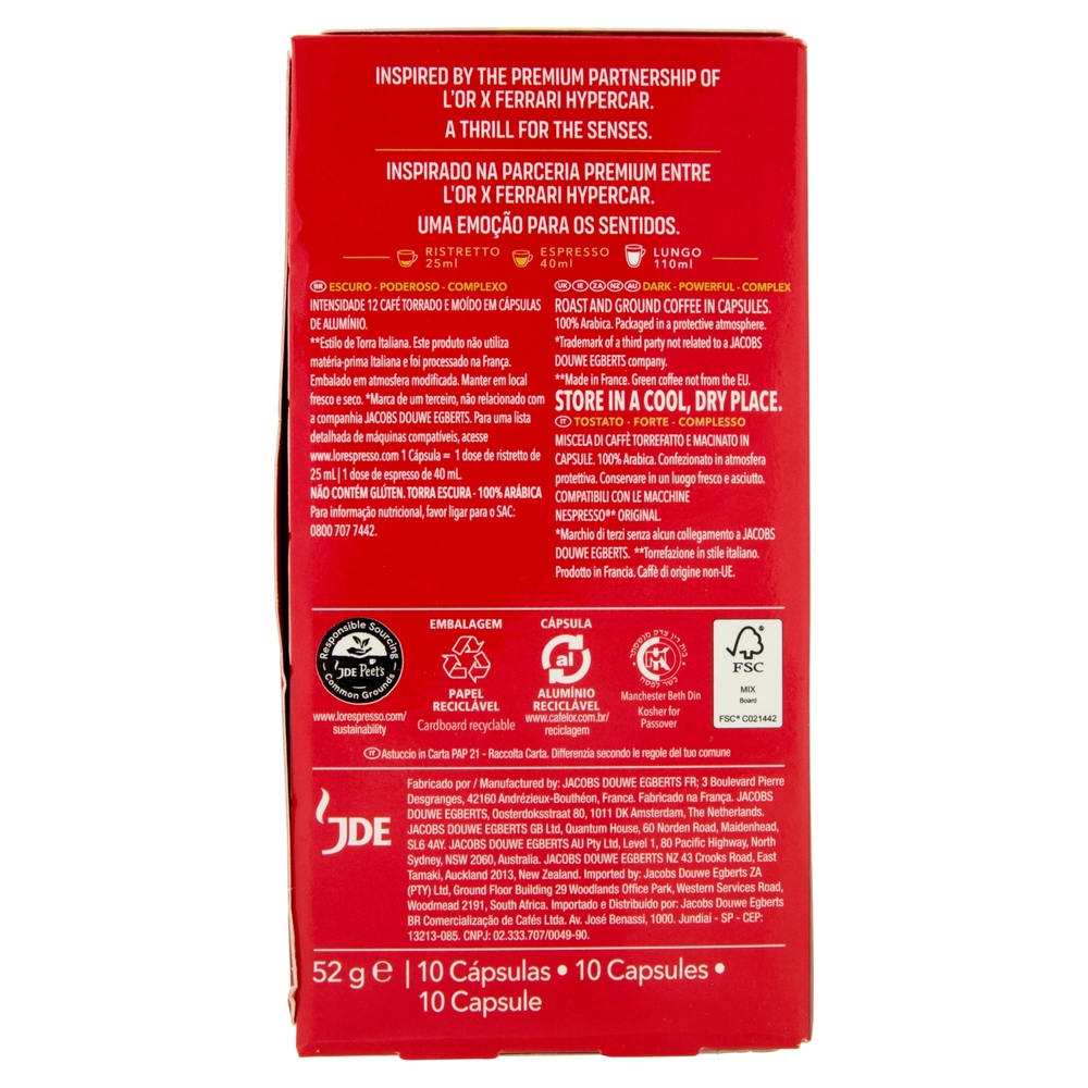 L'OR Passione Rossa Imola 12- 10 Capsule Caffè Compatibili con Macchine Nespresso*® Original 52g