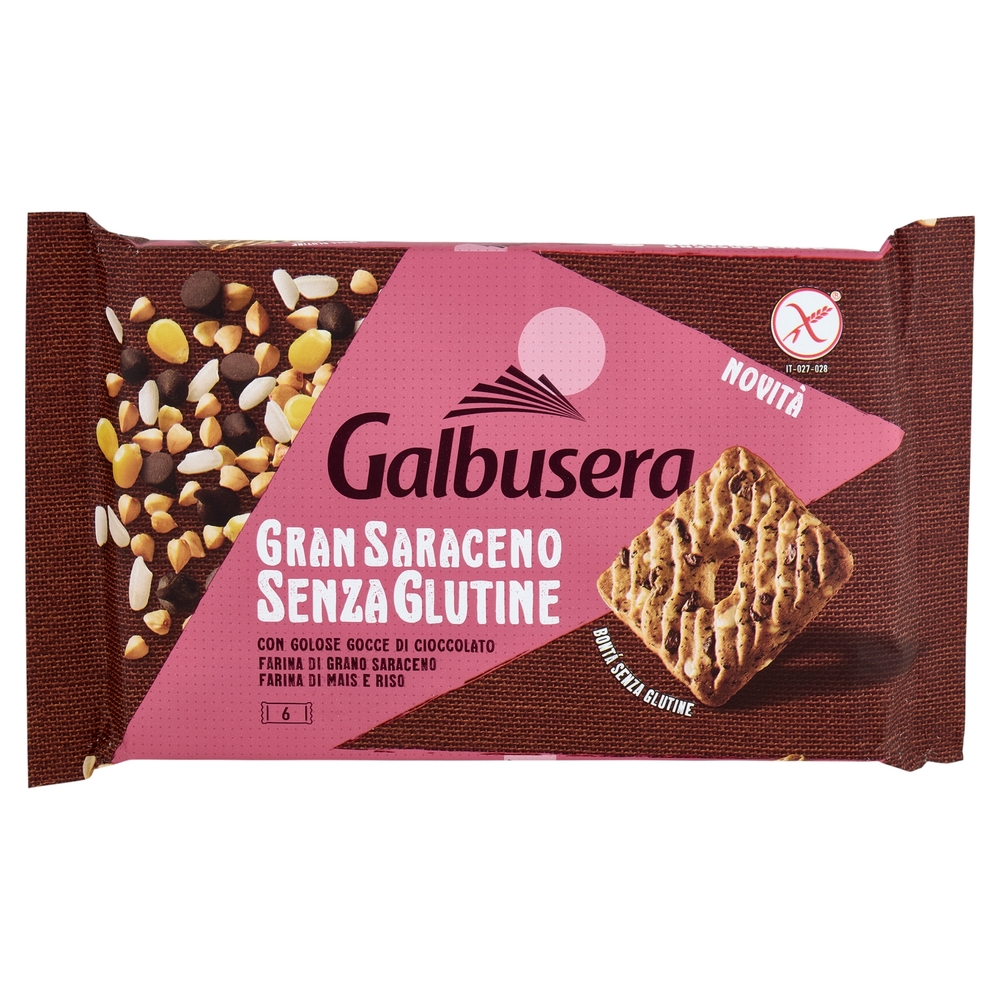 Galbusera Gran Saraceno Senza Glutine con Golose Gocce di Cioccolato 260 g (6 monoporzioni)
