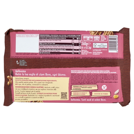 Galbusera Gran Saraceno Senza Glutine con Golose Gocce di Cioccolato 260 g (6 monoporzioni)