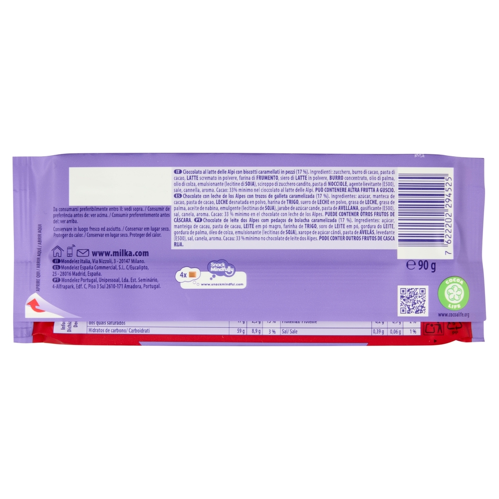 Milka Lotus Biscoff, tavoletta di cioccolato al latte 100% Alpino - 90g