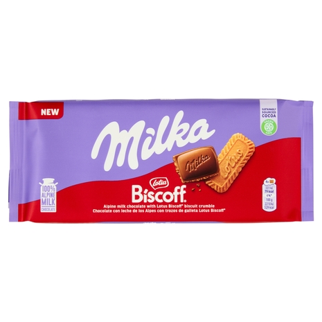 Milka Lotus Biscoff, tavoletta di cioccolato al latte 100% Alpino - 90g