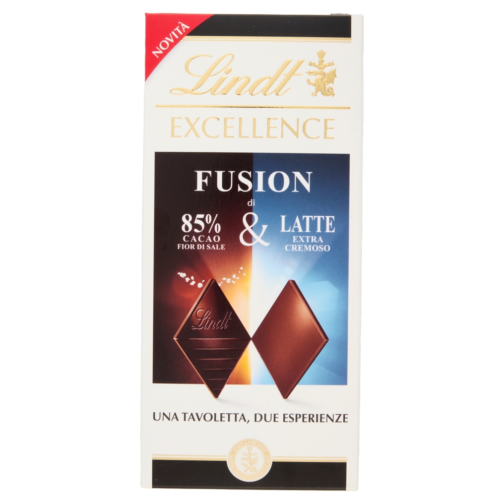 Lindt Excellence Fusion Tav 2 strati cioccolato fondente 85% fior di sale e cioccolato al latte 100g