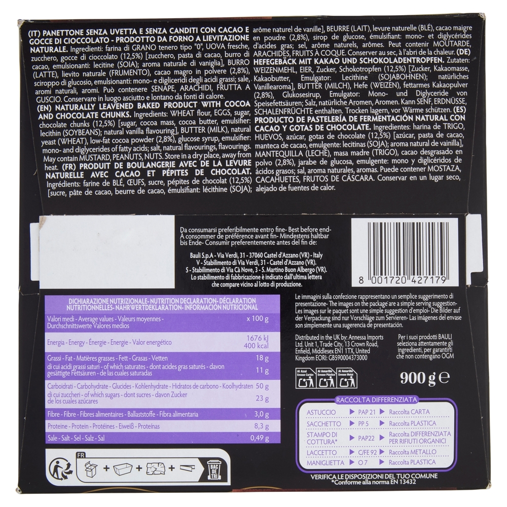 Bauli il Panettone Moro con gocce di Cioccolato 900 g