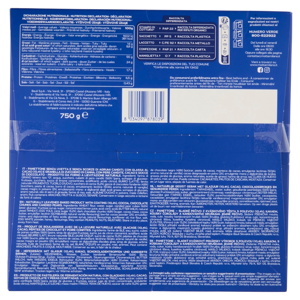 Motta il Panettone Cioccolato e Pere 750 g