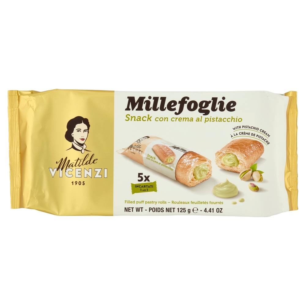 Matilde Vicenzi Millefoglie Snack con crema al Pistacchio 5 x 25 g