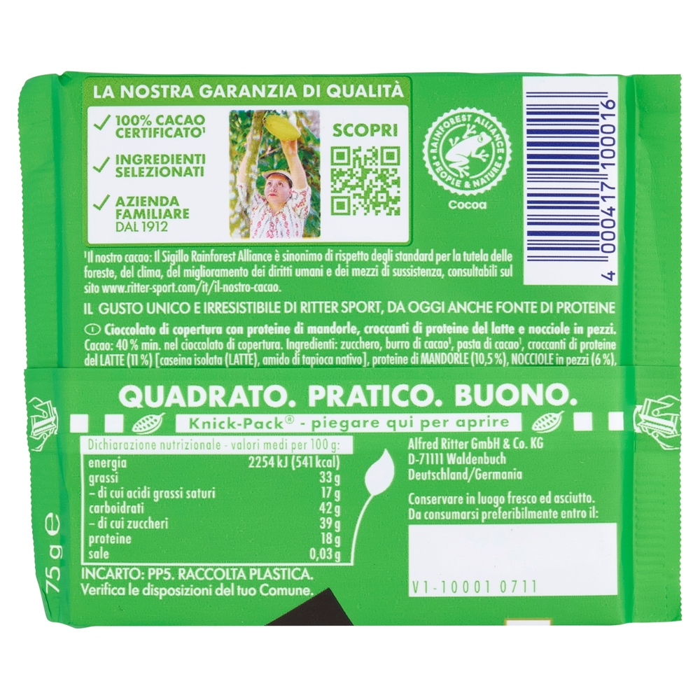 Ritter Sport Crunchy Hazelnut + Crisp di Proteine 75 g