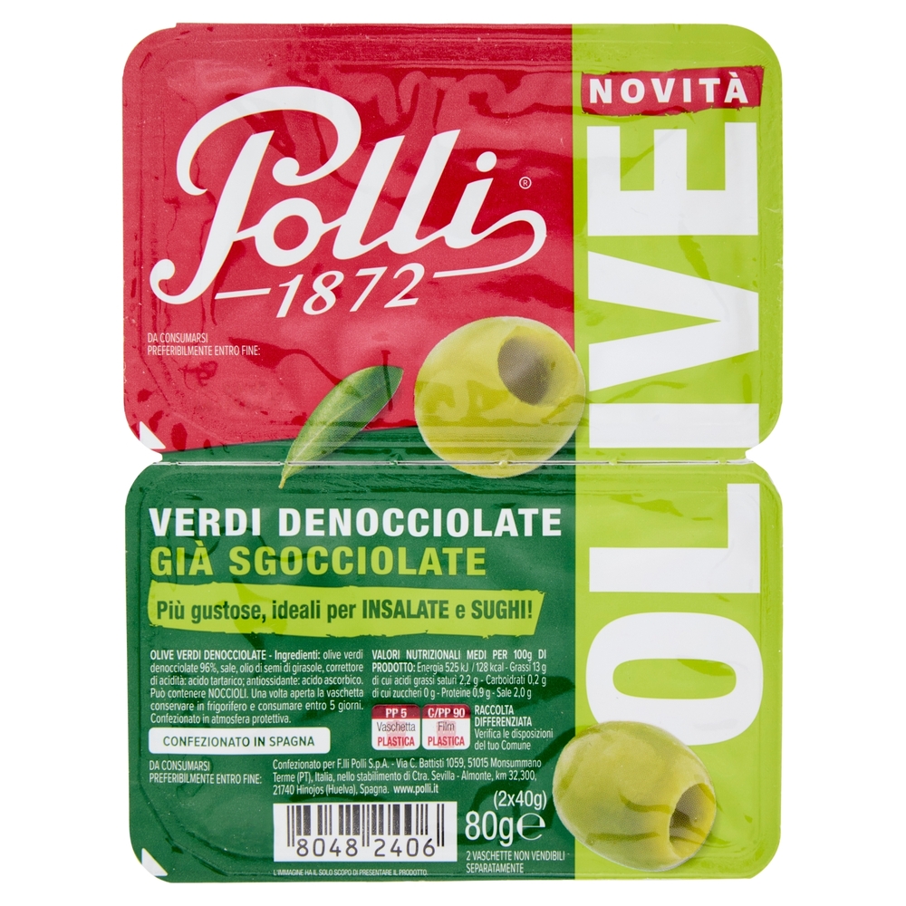 Polli Olive Verdi Denocciolate Già Sgocciolate 2 x 40 g