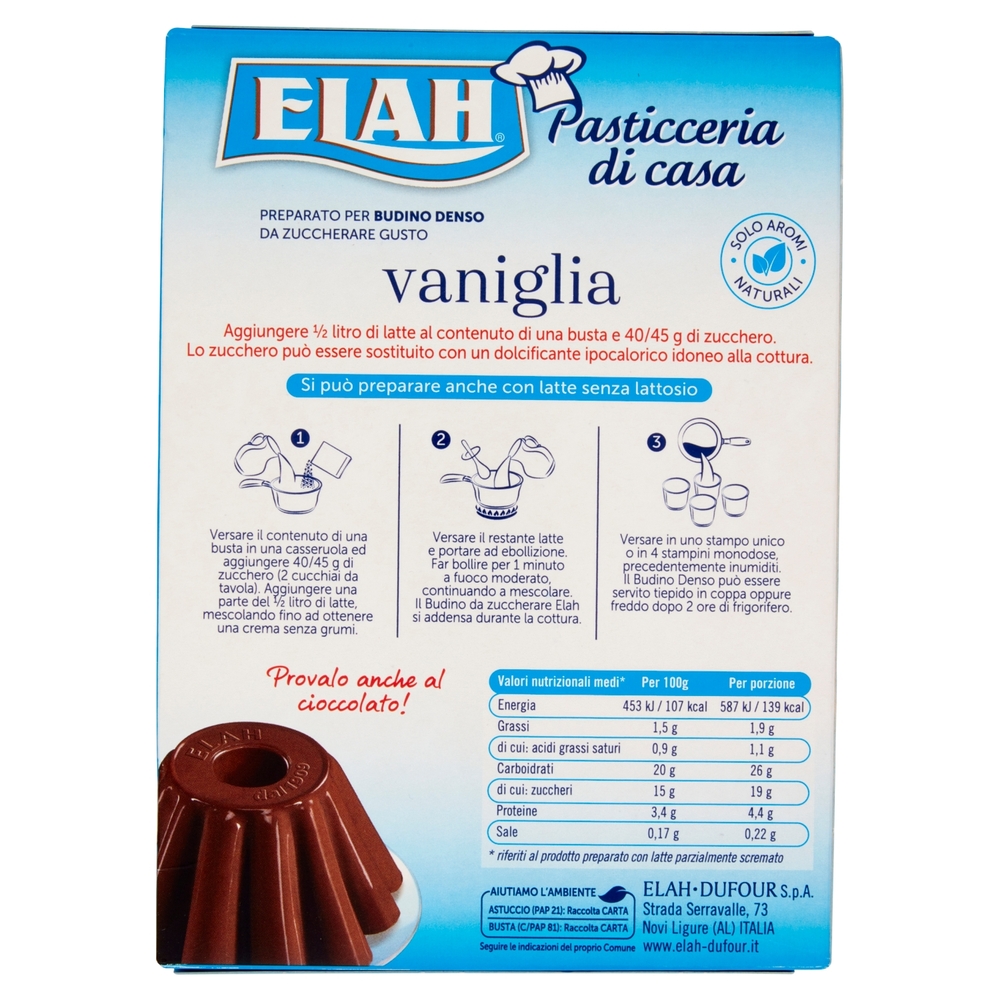 Elah Preparato per Budino Denso Gusto vaniglia da Zuccherare 2 x 44 g