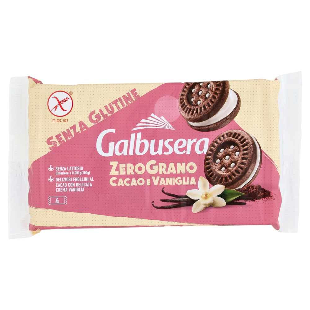 Galbusera ZeroGrano Senza Glutine al Cacao con Crema Vaniglia 4 x 40 g
