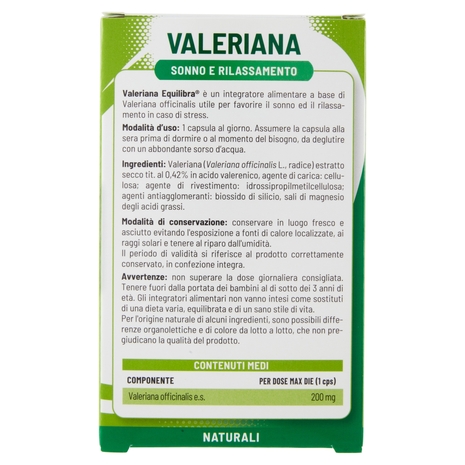 equilibra Valeriana Sonno e Rilassamento 30 Capsule Vegetali 15 g
