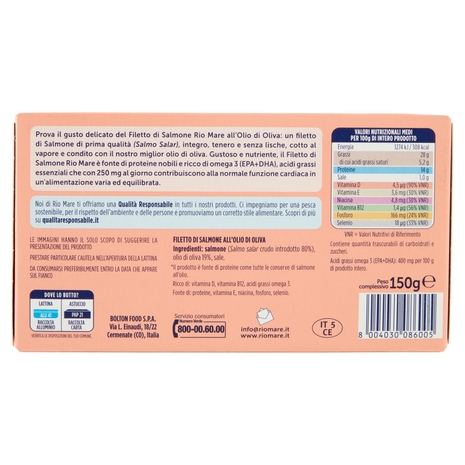 Rio mare Filetto di Salmone all'Olio di Oliva al Vapore 150 g