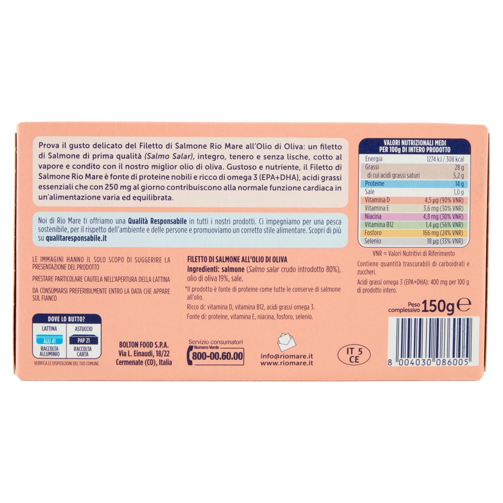 Rio mare Filetto di Salmone all'Olio di Oliva al Vapore 150 g