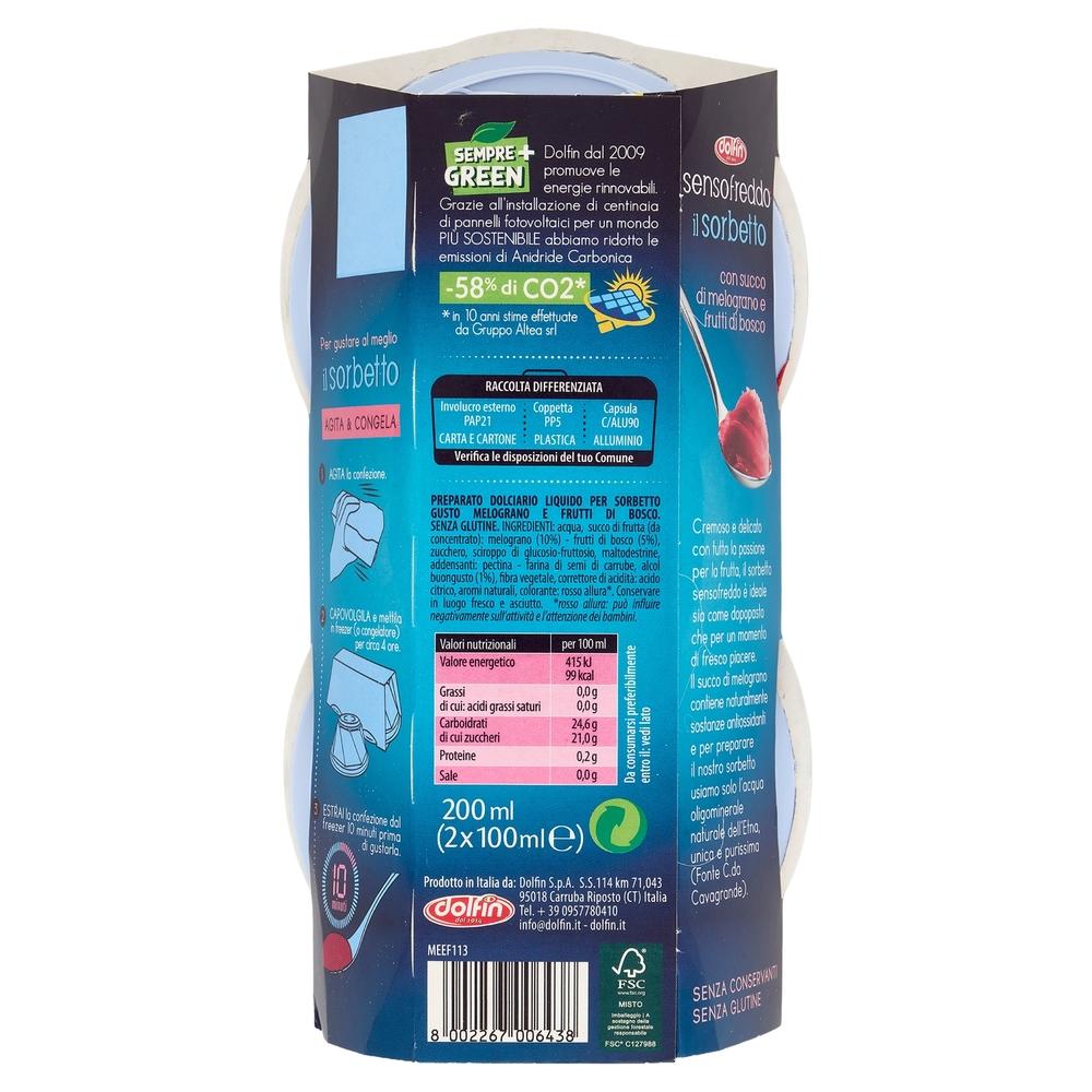 dolfin sensofreddo il sorbetto con succo di melograno e frutti di bosco 2 x 100 ml