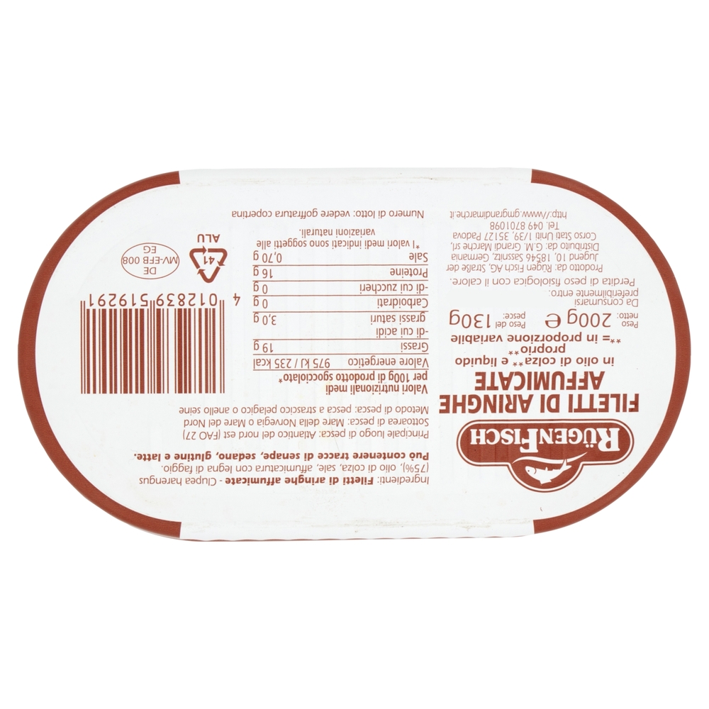 RügenFisch Filetti di Aringhe affumicate in olio vegetale e liquido proprio 200 g
