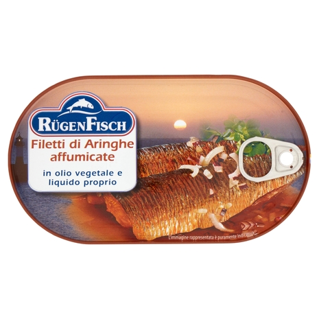 RügenFisch Filetti di Aringhe affumicate in olio vegetale e liquido proprio 200 g