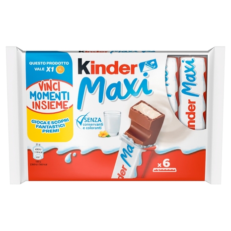 Kinder Maxi barrette ricoperte di cioccolato finissimo al latte con ripieno al latte 6 pezzi 126 g