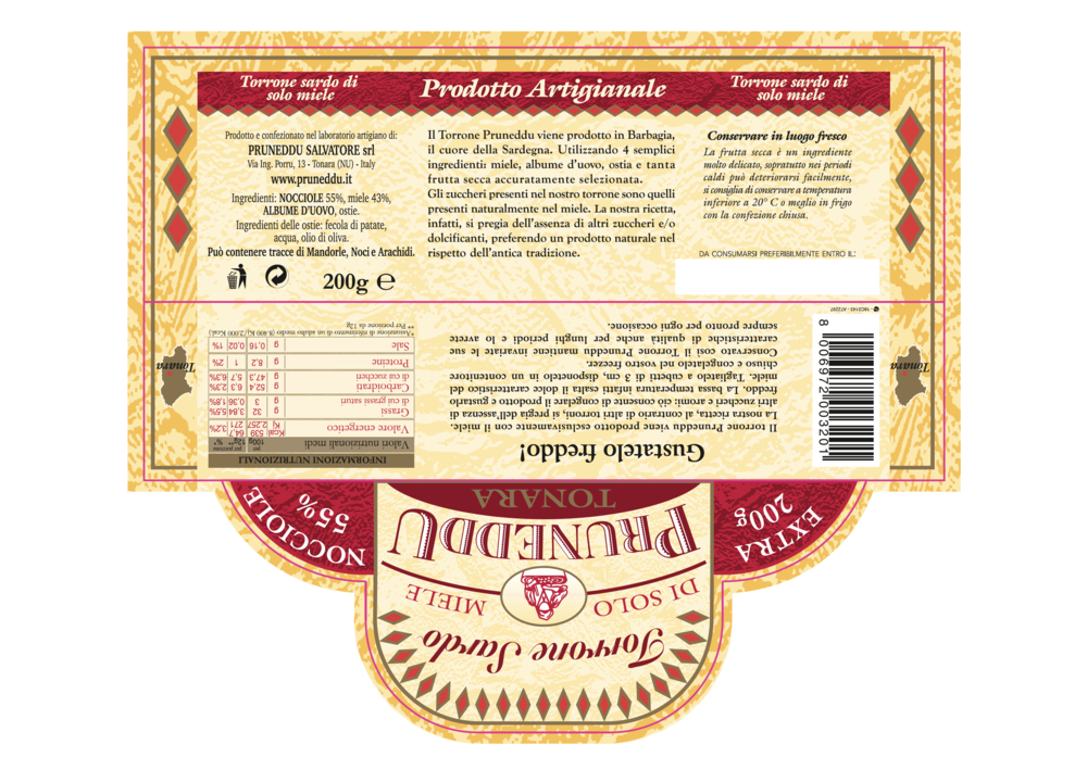 TORRONE SARDO NOCCIOLA EXTRA PRUNEDDU