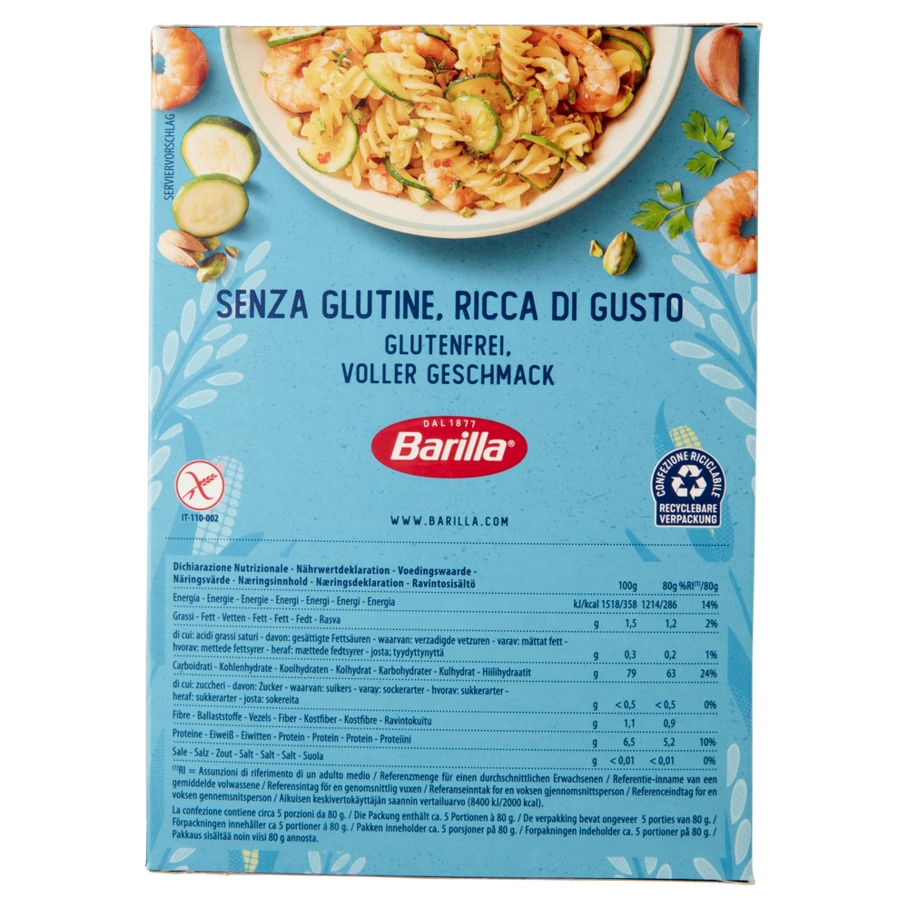 Barilla Pasta Senza Glutine Fusilli Mais e Riso 400g