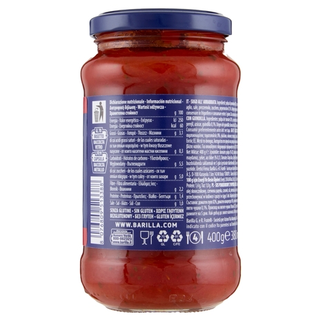 Barilla Sugo Arrabbiata 100% Pomodoro e Peperoncino italiani Condimento per Pasta 400 g