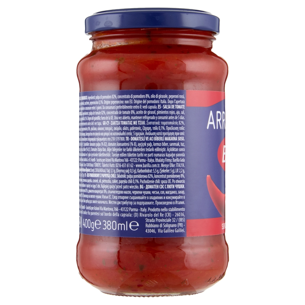 Barilla Sugo Arrabbiata 100% Pomodoro e Peperoncino italiani Condimento per Pasta 400 g