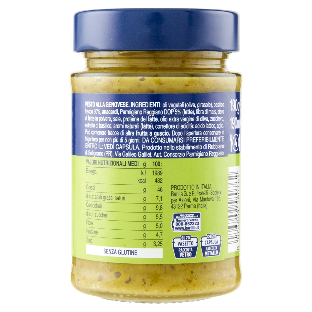 Barilla Pesto alla Genovese con Basilico Fresco Condimento e Sugo per Pasta 190 g