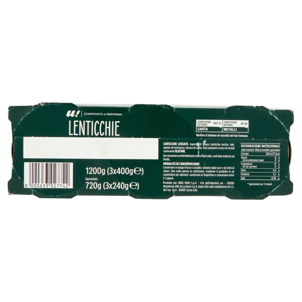 Lenticchie 3x400g U! Confronta e Risparmia