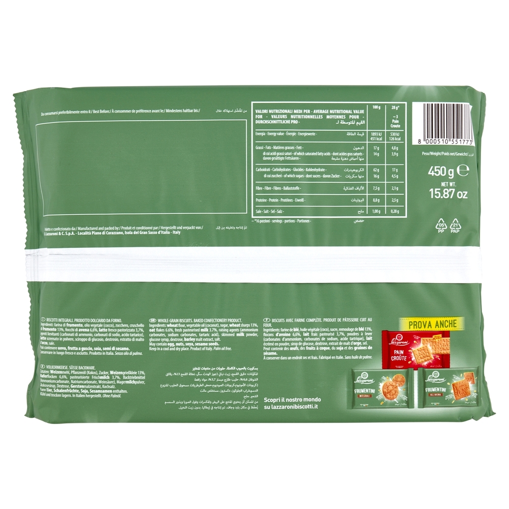 Lazzaroni Pain Croûte Integrali 450 g