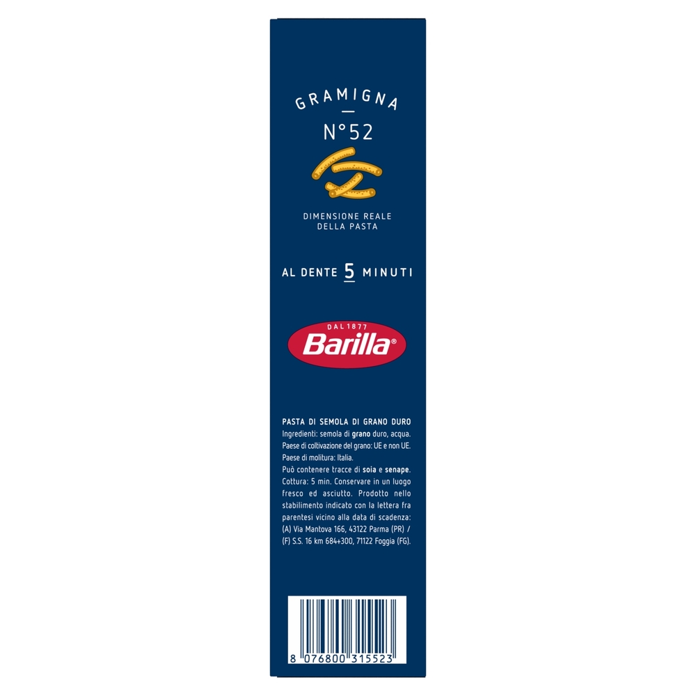 Barilla Pasta Gramigna n.52 100% grano italiano 500 g