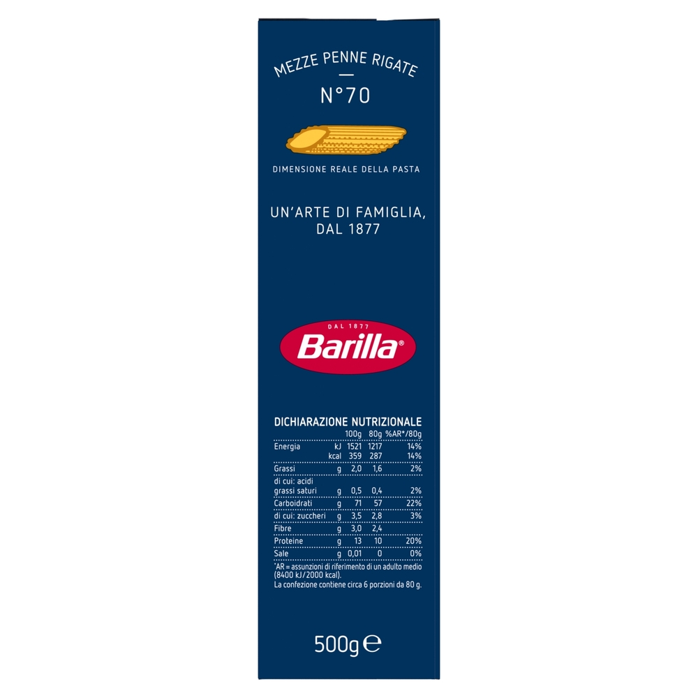 Barilla Pasta Mezze Penne Rigate n.70 100% Grano Italiano 500g