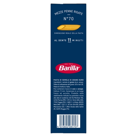 Barilla Pasta Mezze Penne Rigate n.70 100% Grano Italiano 500g