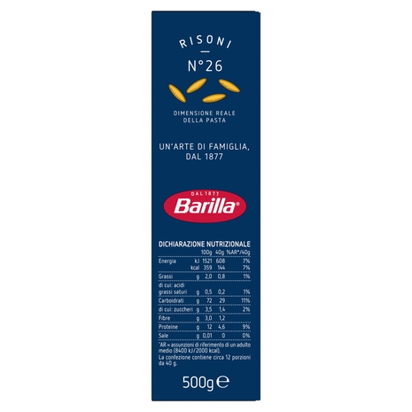 Barilla Pasta Risoni n.26 100% grano italiano 500 g