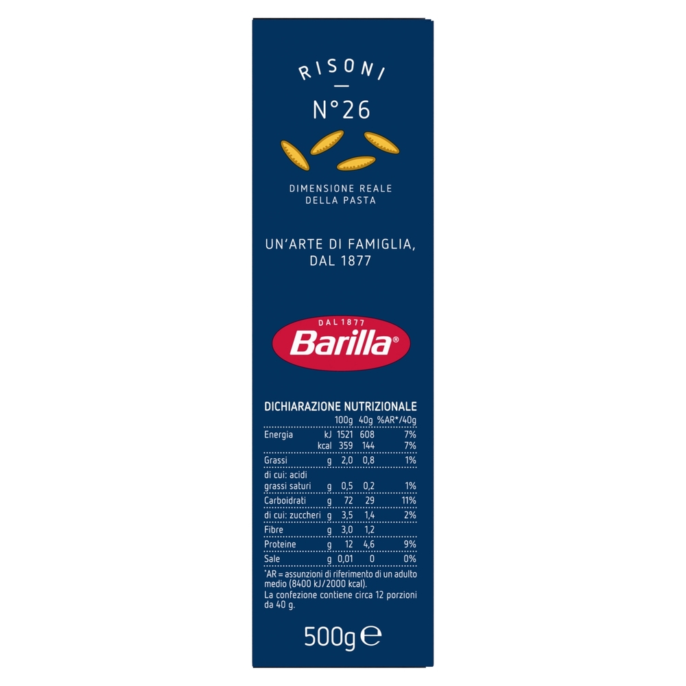Barilla Pasta Risoni n.26 100% grano italiano 500 g