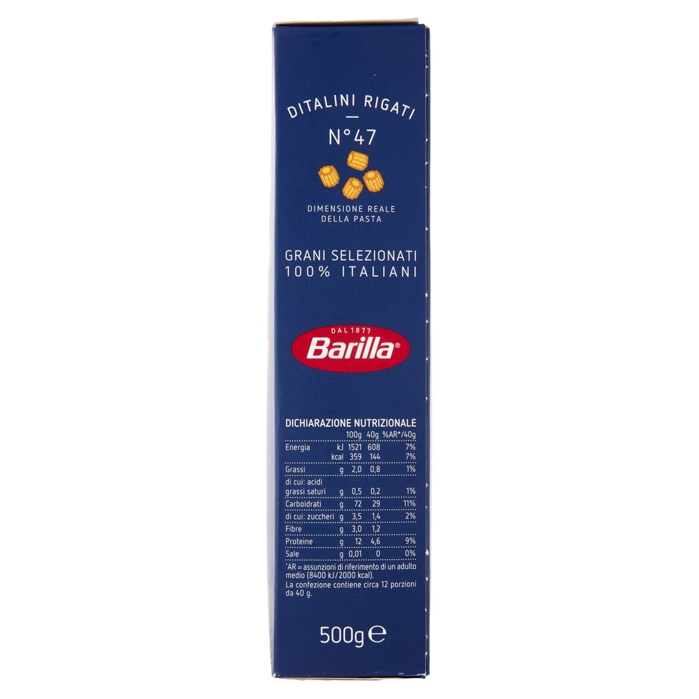 Barilla Pasta Ditalini Rigati n.47 100% Grano Italiano 500g
