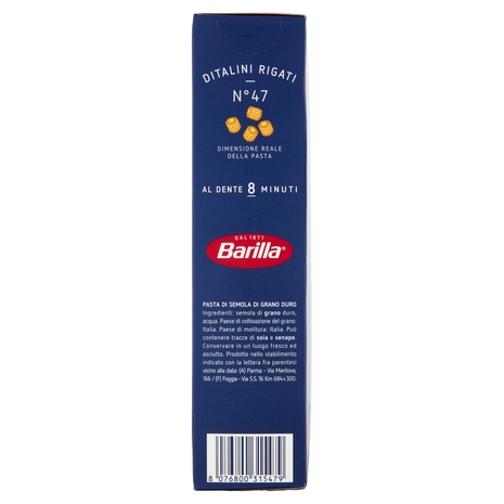 Barilla Pasta Ditalini Rigati n.47 100% Grano Italiano 500g