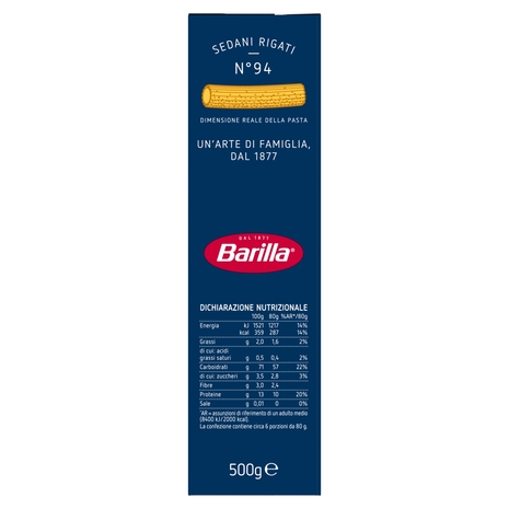 Barilla Pasta Sedani Rigati n.94 100% Grano Italiano 500g