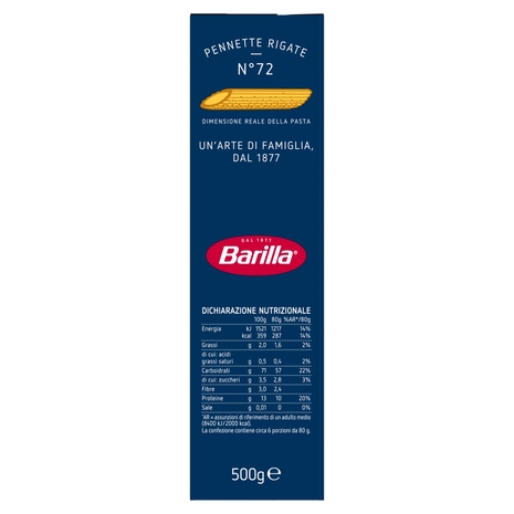 Barilla Pasta Pennette Rigate n.72 100% Grano Italiano 500g