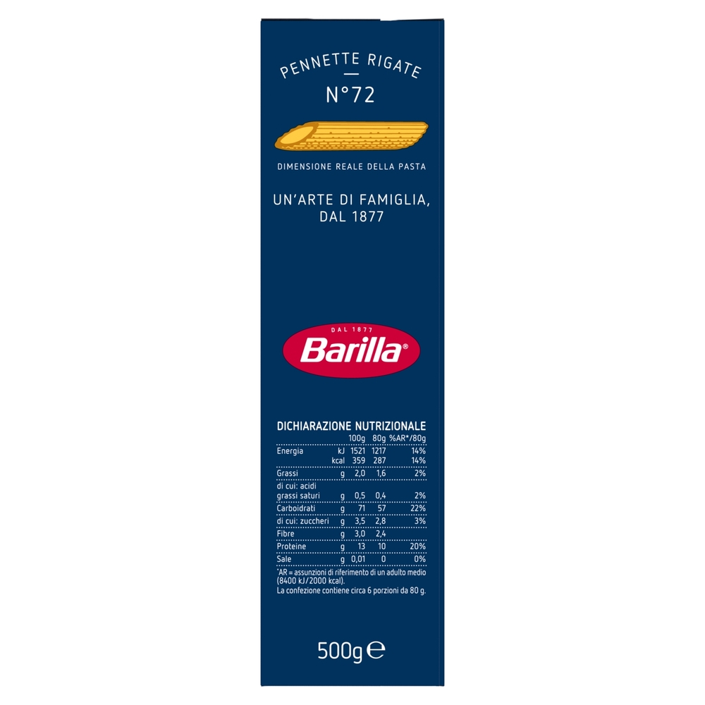 Barilla Pasta Pennette Rigate n.72 100% Grano Italiano 500g