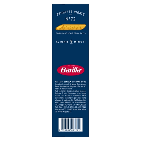 Barilla Pasta Pennette Rigate n.72 100% Grano Italiano 500g