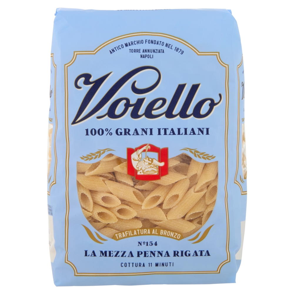 Voiello Pasta La Mezza Penna Rigata N°154 grano Aureo 100% italiano Trafilata bronzo 500g