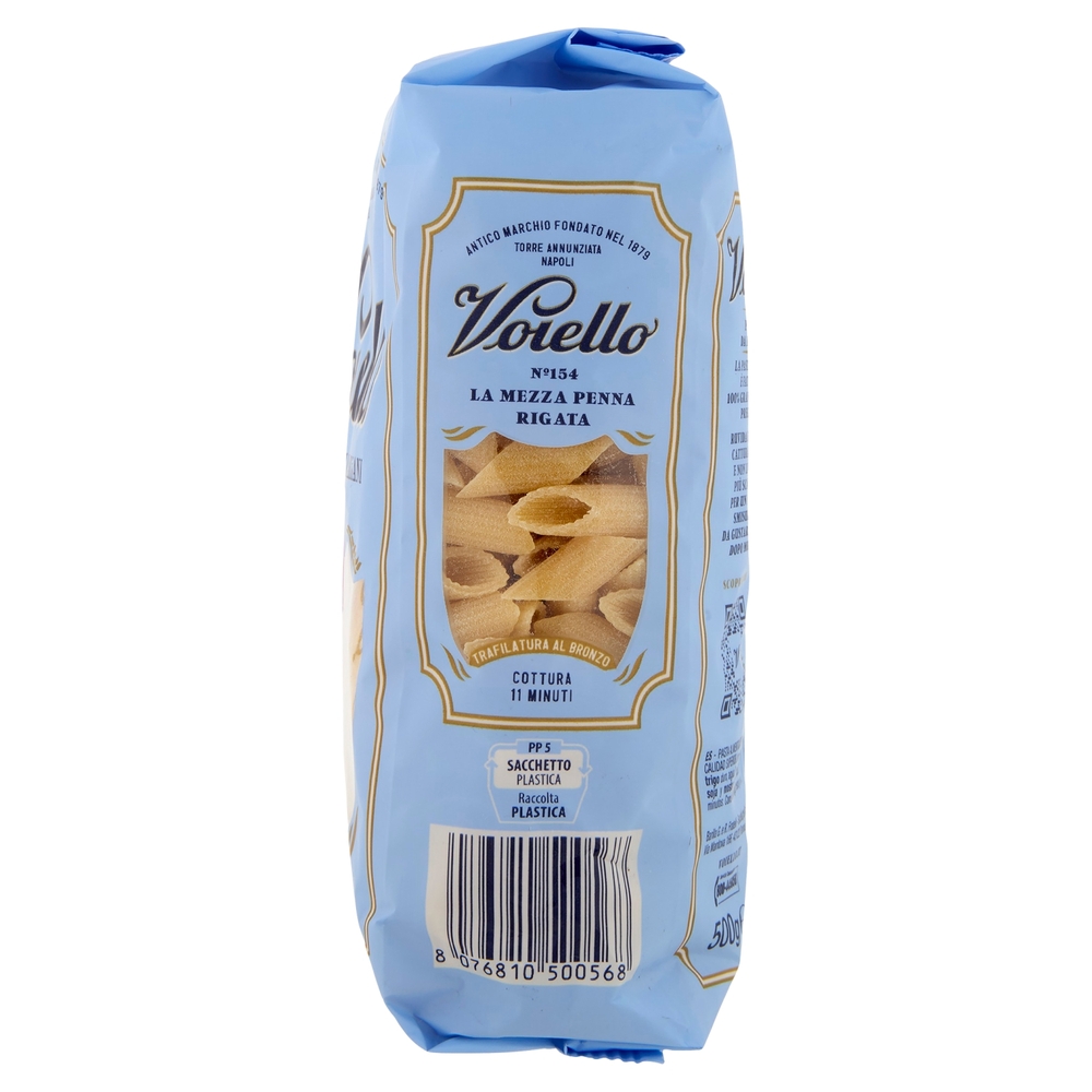 Voiello Pasta La Mezza Penna Rigata N°154 grano Aureo 100% italiano Trafilata bronzo 500g