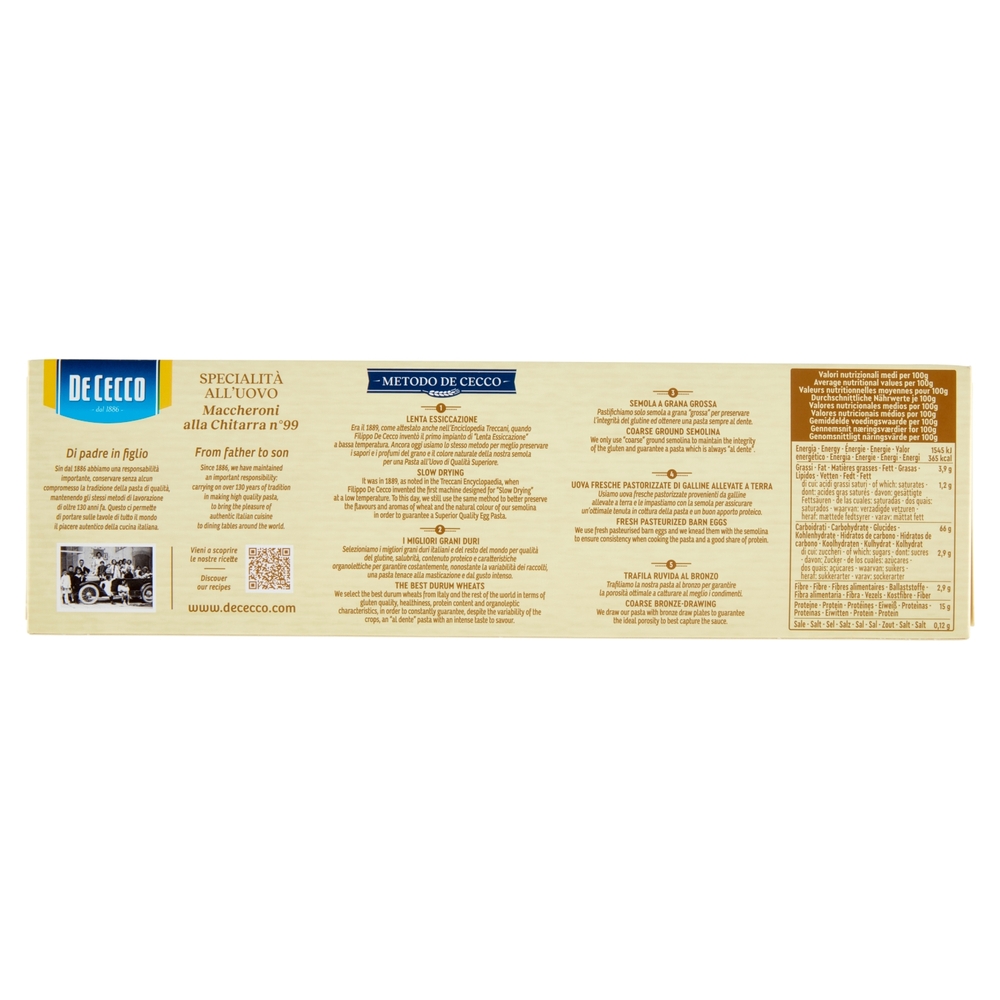 De Cecco Maccheroni alla Chitarra n°99 Specialità all'Uovo 500 g