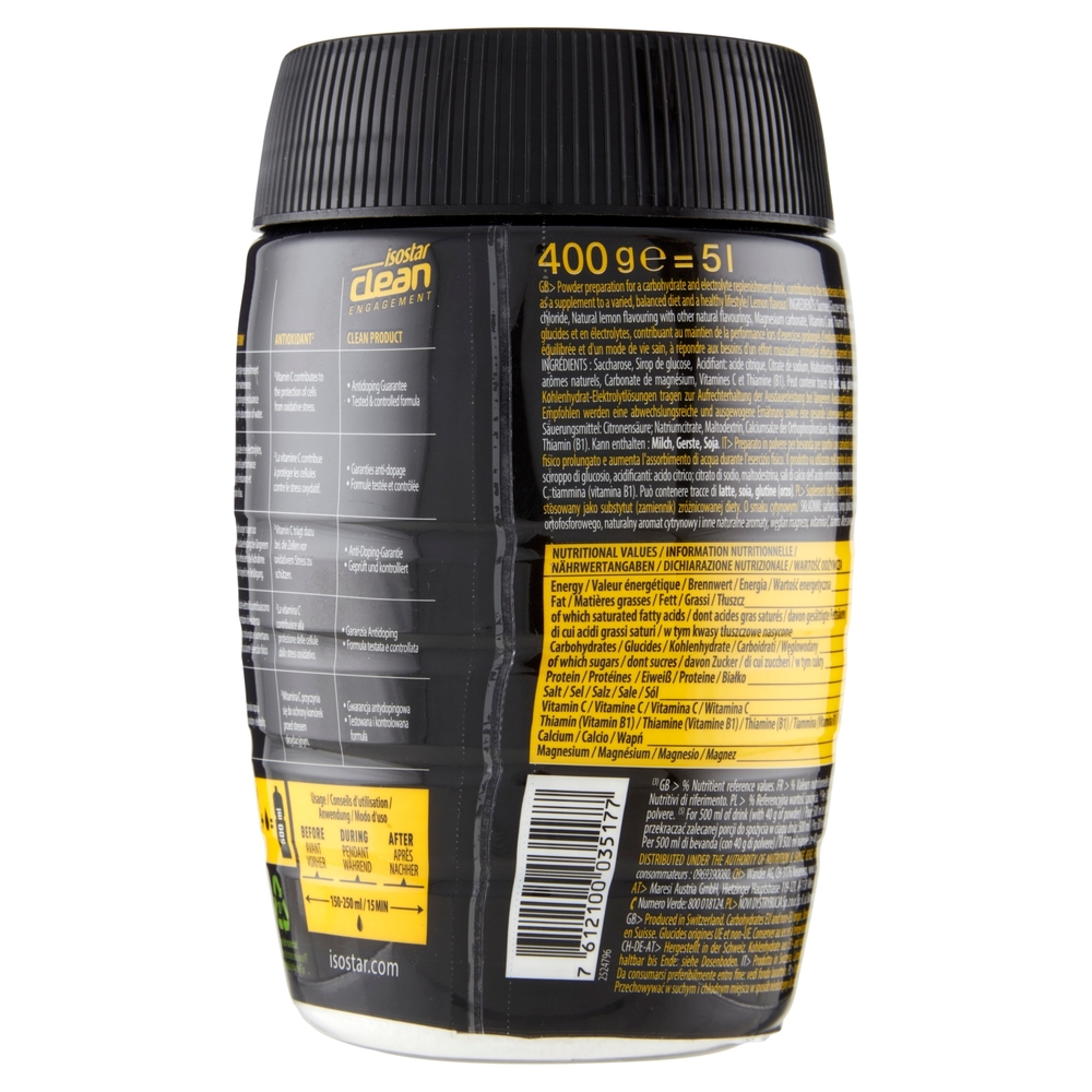 Isostad Hydrate & Perform¹, per sportivi, polvere per bevanda isotonica, Lemon Flavour - 400 g