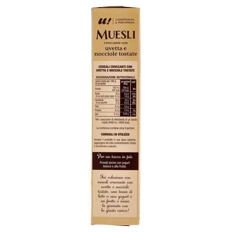 Muesli Croccante con Uvetta e Nocciole Tostate U! Confronta e Risparmia