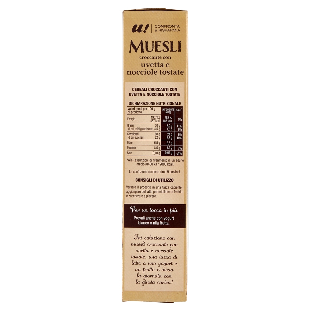 Muesli Croccante con Uvetta e Nocciole Tostate U! Confronta e Risparmia