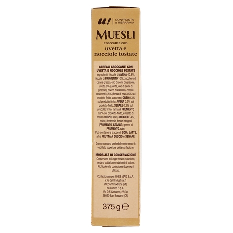 Muesli Croccante con Uvetta e Nocciole Tostate U! Confronta e Risparmia