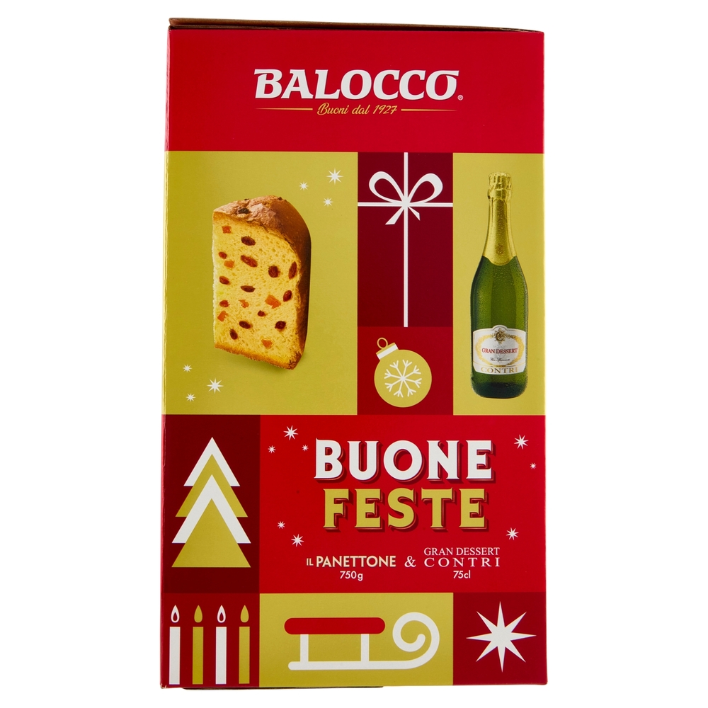 Balocco Buone Feste il Panettone 750 g & Gran Dessert Contri 75 cl